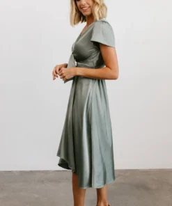 JH Dresses Poppy Satin Midi Dress | Eucalyptus