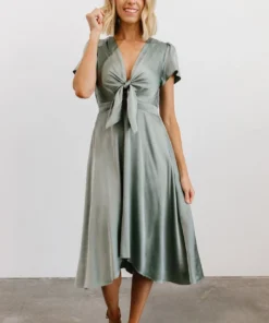 JH Dresses Poppy Satin Midi Dress | Eucalyptus