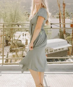 JH Dresses Poppy Satin Midi Dress | Eucalyptus