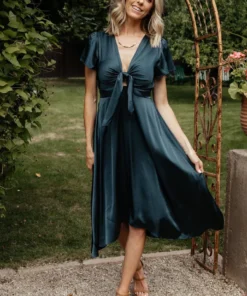 JH Dresses Poppy Satin Midi Dress | Midnight Blue