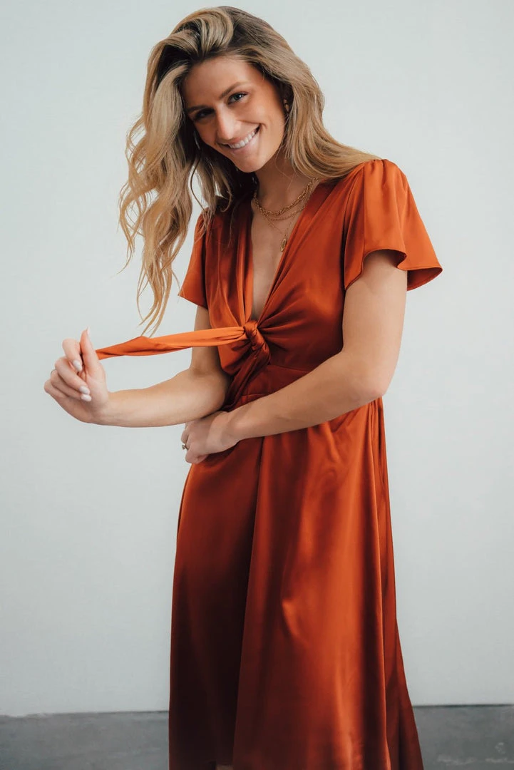 JH Dresses Poppy Satin Midi Dress | Rust 12 JH Dresses Poppy Satin Midi Dress | Rust