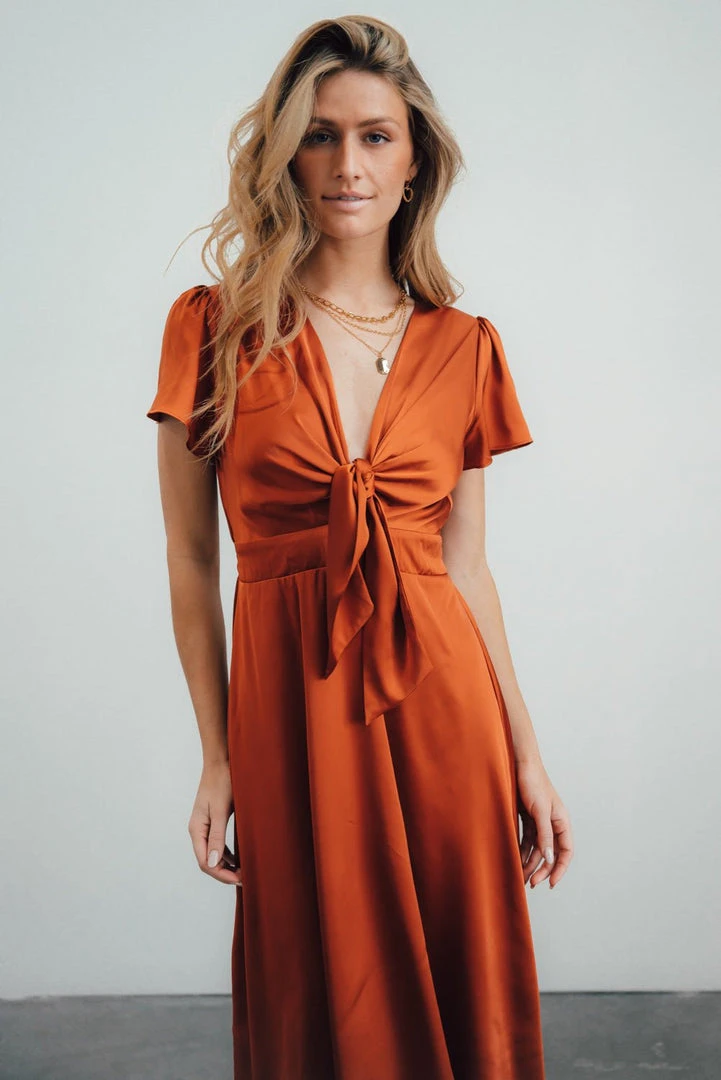 JH Dresses Poppy Satin Midi Dress | Rust 4 JH Dresses Poppy Satin Midi Dress | Rust