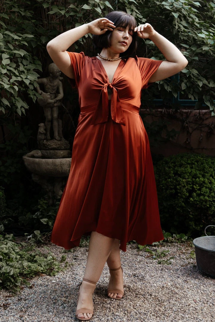 JH Dresses Poppy Satin Midi Dress | Rust 1 JH Dresses Poppy Satin Midi Dress | Rust