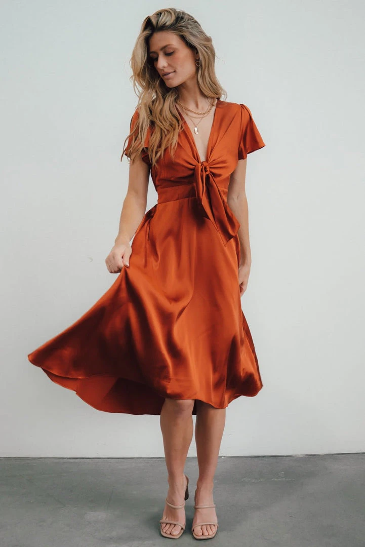 JH Dresses Poppy Satin Midi Dress | Rust 2 JH Dresses Poppy Satin Midi Dress | Rust