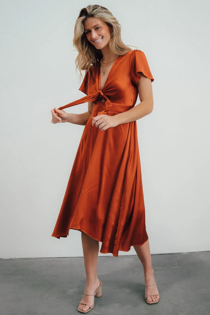 JH Dresses Poppy Satin Midi Dress | Rust 10 JH Dresses Poppy Satin Midi Dress | Rust