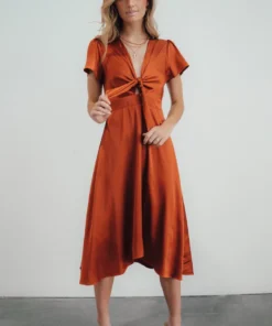 JH Dresses Poppy Satin Midi Dress | Rust 20 JH Dresses Poppy Satin Midi Dress | Rust