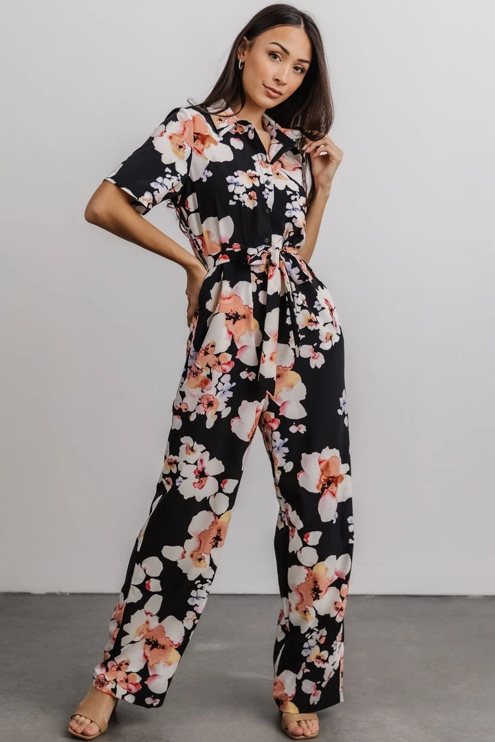 BS Posy Jumpsuit | Black + Pink Floral Vacation 1 BS Posy Jumpsuit | Black + Pink Floral Vacation