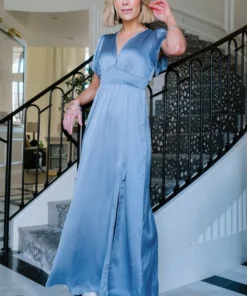 RR Prague Satin Maxi Dress | Blue Dresses
