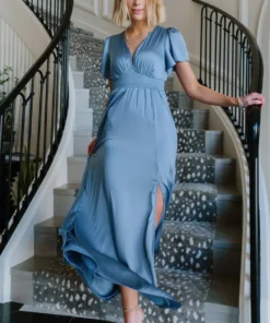 RR Prague Satin Maxi Dress | Blue Dresses