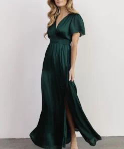 RR Prague Satin Maxi Dress | Dark Green Dresses