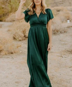 RR Prague Satin Maxi Dress | Dark Green Dresses