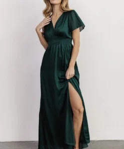 RR Prague Satin Maxi Dress | Dark Green Dresses