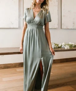RR Prague Satin Maxi Dress | Eucalyptus