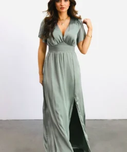 RR Prague Satin Maxi Dress | Eucalyptus