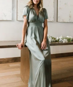 RR Prague Satin Maxi Dress | Eucalyptus