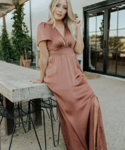 RR Prague Satin Maxi Dress | Rosy Brown Dresses