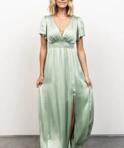 RR Dresses Prague Satin Maxi Dress | Sage