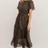 POL Prim Pleated Dress | Black Print Dresses