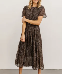 POL Prim Pleated Dress | Black Print Dresses