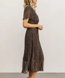 POL Prim Pleated Dress | Black Print Dresses