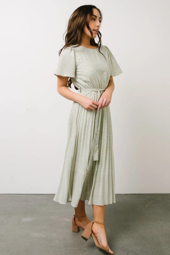 POL Dresses Prim Pleated Dress | Yellow + Sage Floral 2 POL Dresses Prim Pleated Dress | Yellow + Sage Floral