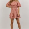 FT Dresses Rachel Off Shoulder Mini Dress | Mauve