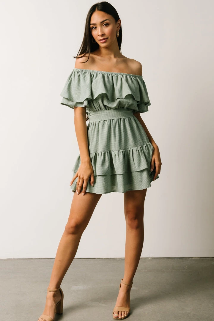 FT Rachel Off Shoulder Mini Dress | Sage 1 FT Rachel Off Shoulder Mini Dress | Sage