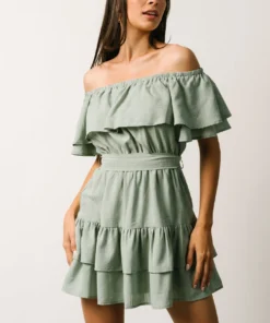 FT Rachel Off Shoulder Mini Dress | Sage