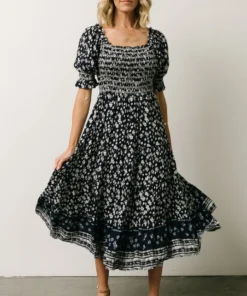 IL Dresses Ramona Smocked Midi Dress | Navy Floral Print