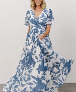 Soi Dresses Ranier Pleated Wrap Maxi Dress | French Blue Print 13 Soi Dresses Ranier Pleated Wrap Maxi Dress | French Blue Print