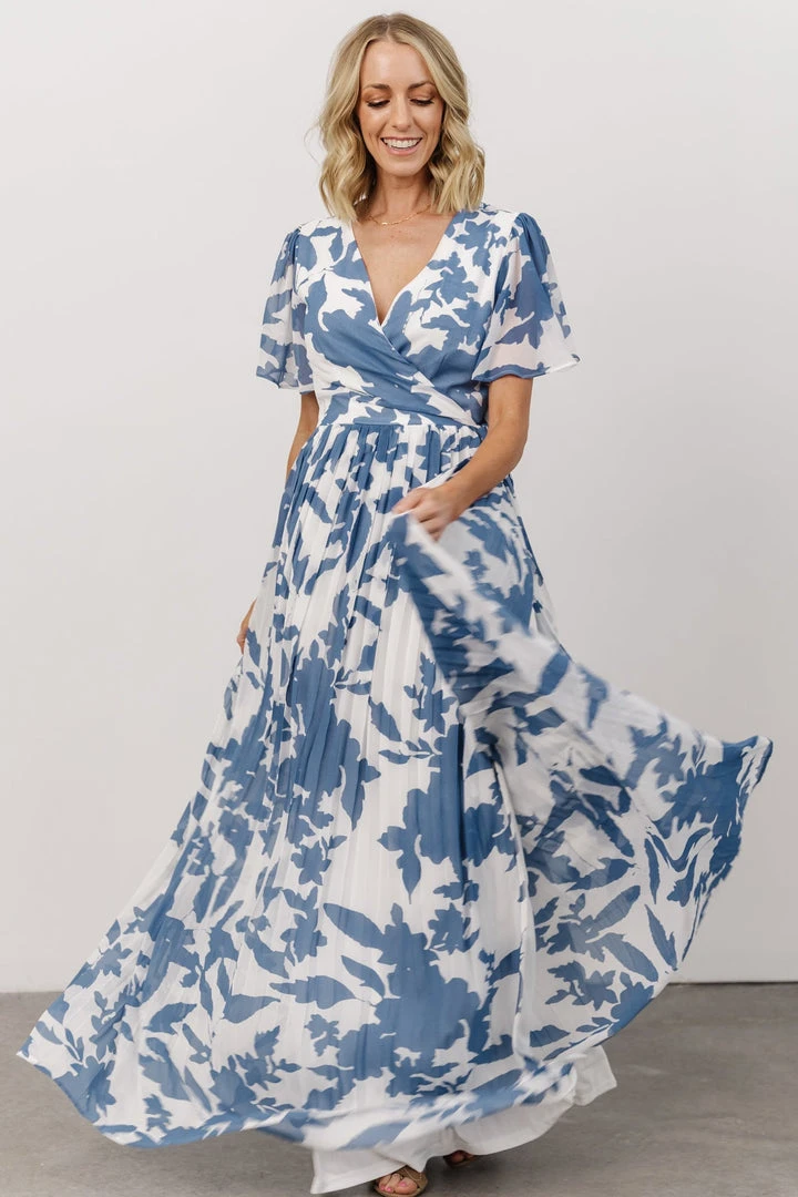 Soi Dresses Ranier Pleated Wrap Maxi Dress | French Blue Print 6 Soi Dresses Ranier Pleated Wrap Maxi Dress | French Blue Print