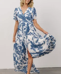 Soi Dresses Ranier Pleated Wrap Maxi Dress | French Blue Print 14 Soi Dresses Ranier Pleated Wrap Maxi Dress | French Blue Print