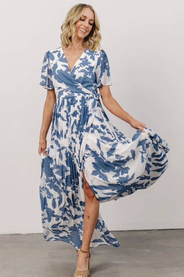 Soi Dresses Ranier Pleated Wrap Maxi Dress | French Blue Print 7 Soi Dresses Ranier Pleated Wrap Maxi Dress | French Blue Print