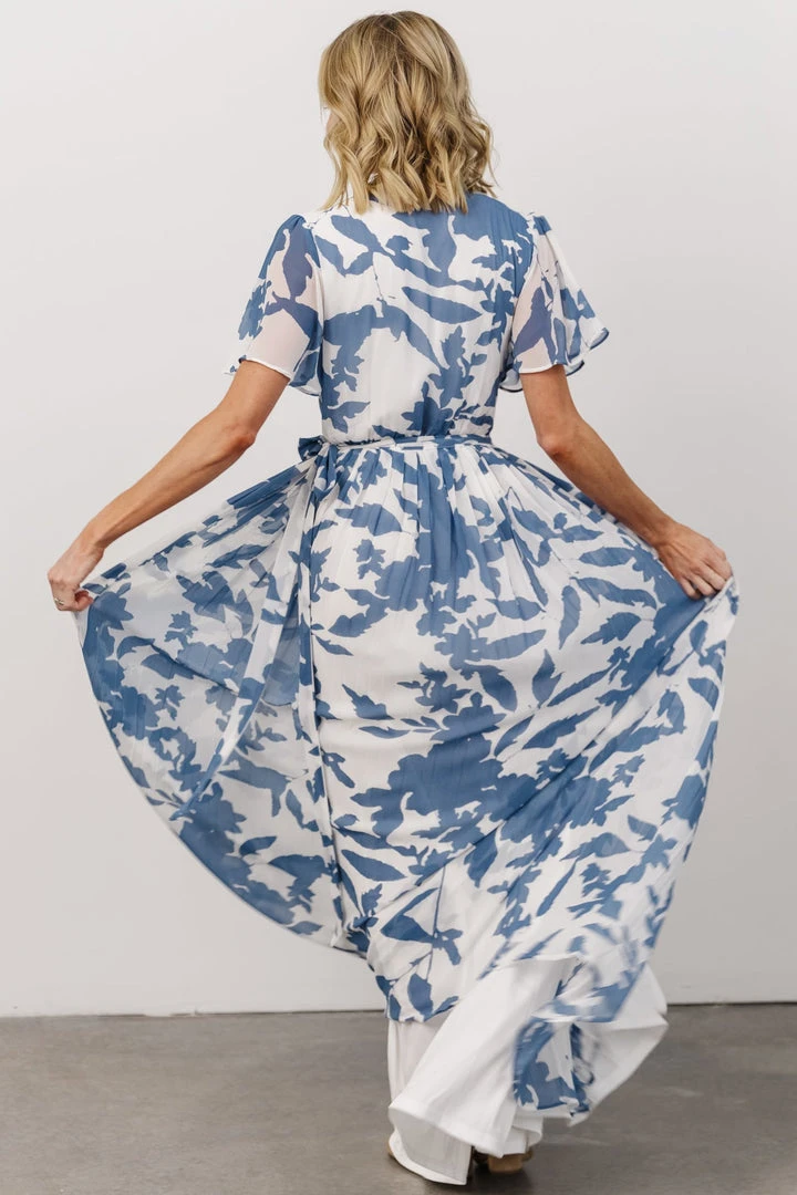 Soi Dresses Ranier Pleated Wrap Maxi Dress | French Blue Print 4 Soi Dresses Ranier Pleated Wrap Maxi Dress | French Blue Print