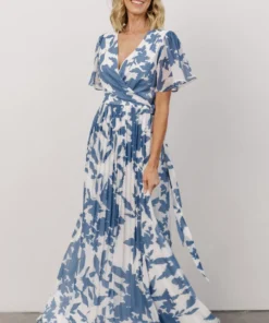 Soi Dresses Ranier Pleated Wrap Maxi Dress | French Blue Print