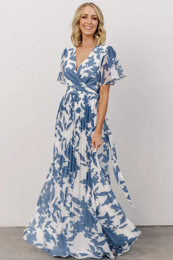 Soi Dresses Ranier Pleated Wrap Maxi Dress | French Blue Print 1 Soi Dresses Ranier Pleated Wrap Maxi Dress | French Blue Print