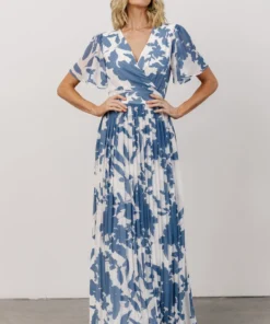 Soi Dresses Ranier Pleated Wrap Maxi Dress | French Blue Print