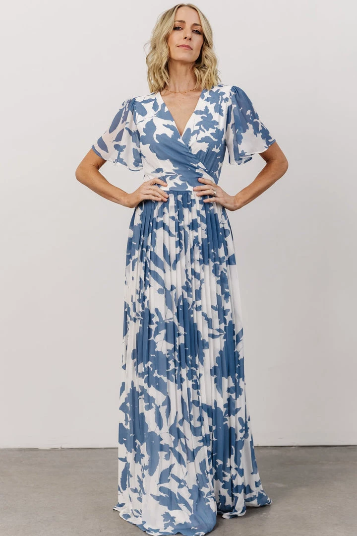 Soi Dresses Ranier Pleated Wrap Maxi Dress | French Blue Print 2 Soi Dresses Ranier Pleated Wrap Maxi Dress | French Blue Print