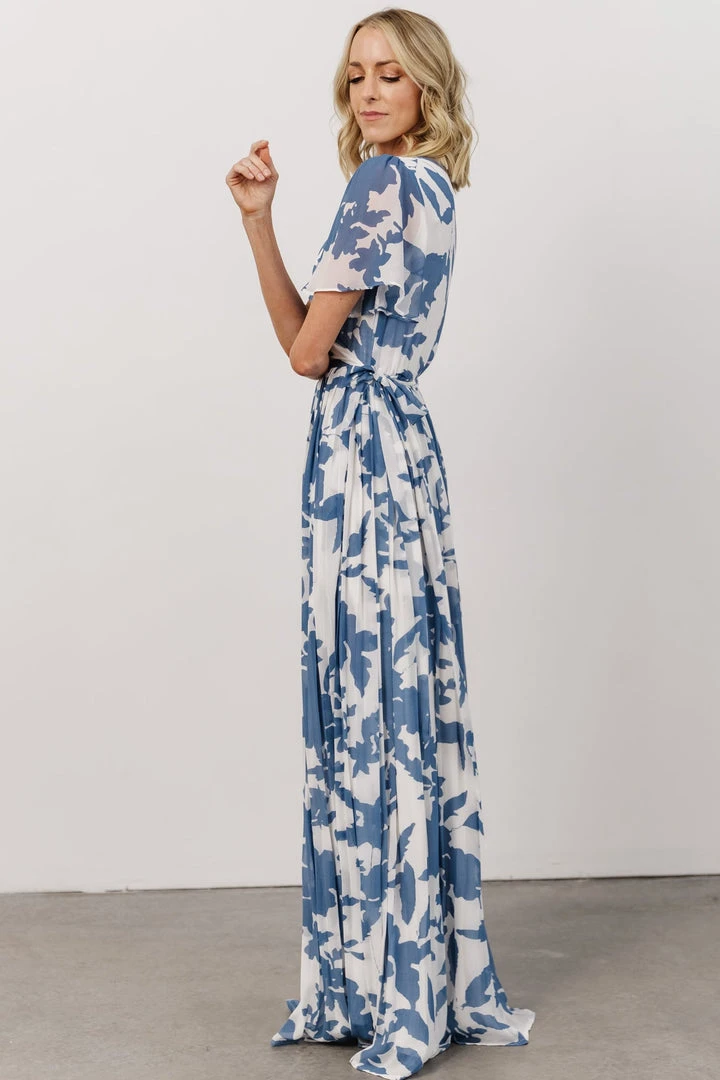 Soi Dresses Ranier Pleated Wrap Maxi Dress | French Blue Print 8 Soi Dresses Ranier Pleated Wrap Maxi Dress | French Blue Print