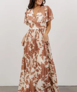 Soi Ranier Pleated Wrap Maxi Dress | Rosy Brown Print