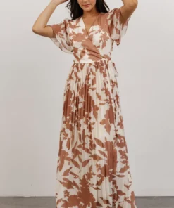 Soi Ranier Pleated Wrap Maxi Dress | Rosy Brown Print