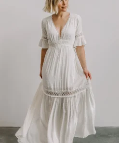 AK Rayne Deep V Maxi Dress | White