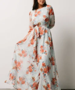 BB Custom Rebecca Maxi Dress | Blue + Coral Blossom