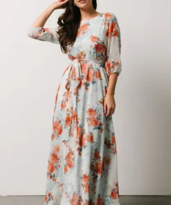 BB Custom Rebecca Maxi Dress | Blue + Coral Blossom