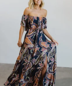 Soi Dresses Rhonda Paisley Print Maxi Dress | Dark Blue