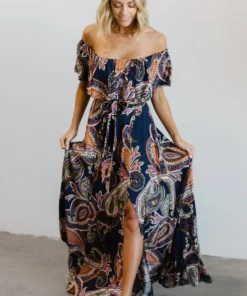 Soi Dresses Rhonda Paisley Print Maxi Dress | Dark Blue