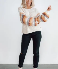 LUM Robledo Chunky Knit Stripe Sweater | Oatmeal