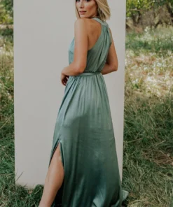 BB Custom Roma Satin Maxi Dress | Eucalyptus Dresses