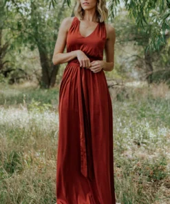 BB Custom Roma Satin Maxi Dress | Rust Dresses