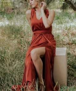 BB Custom Roma Satin Maxi Dress | Rust Dresses